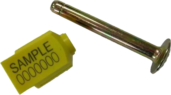 High-security bolt seal with a metal pin and numbered locking body