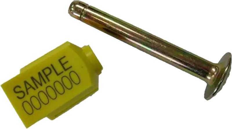 High-security bolt seal with a metal pin and yellow numbered locking body